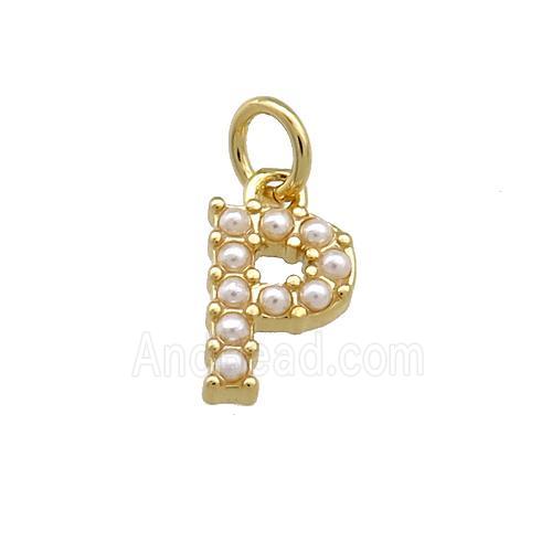 Copper Letter-P Pendant Pave Pearlized Resin Gold Plated
