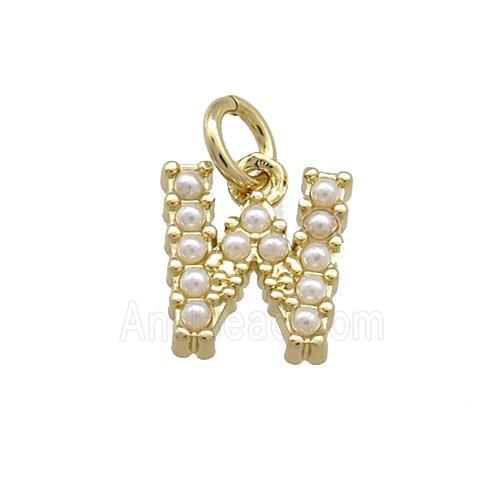 Copper Letter-W Pendant Pave Pearlized Resin Gold Plated