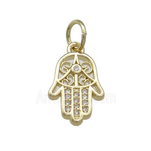 Copper Hamsahand Pendant Pave Zircon Gold Plated