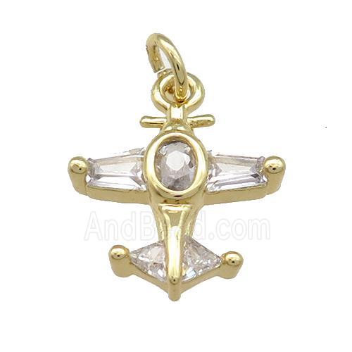 Copper Airplane Pendant Pave Zircon Gold Plated