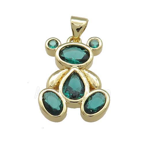 Copper Bear Pendant Pave Green Zircon Gold Plated