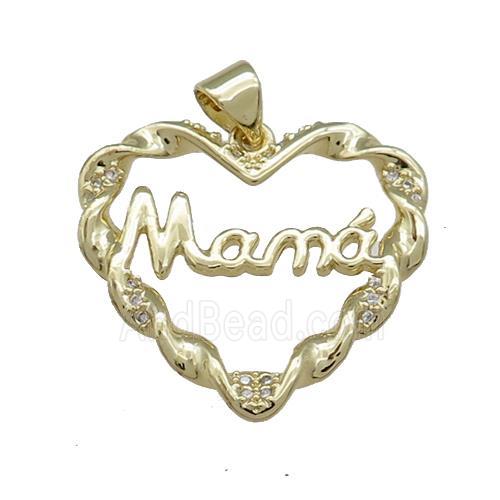 Copper Heart Pendant Pave Zircon Mama Gold Plated