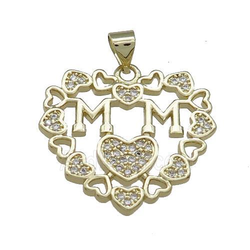 Copper Heart Pendant Pave Zircon MoM Gold Plated