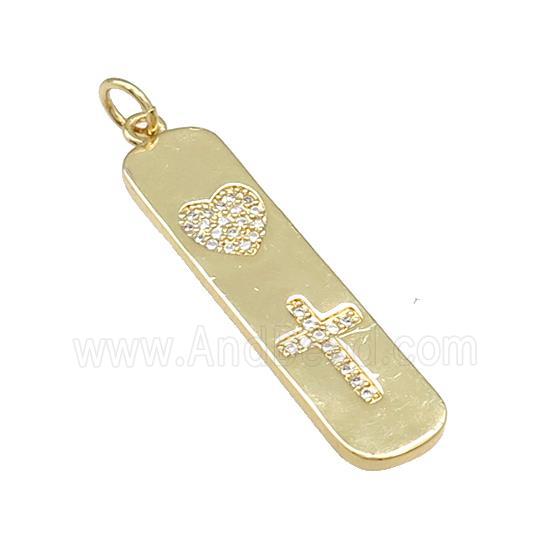 Copper Rectangle Pendant Pave Zircon Heart Cross Gold Plated
