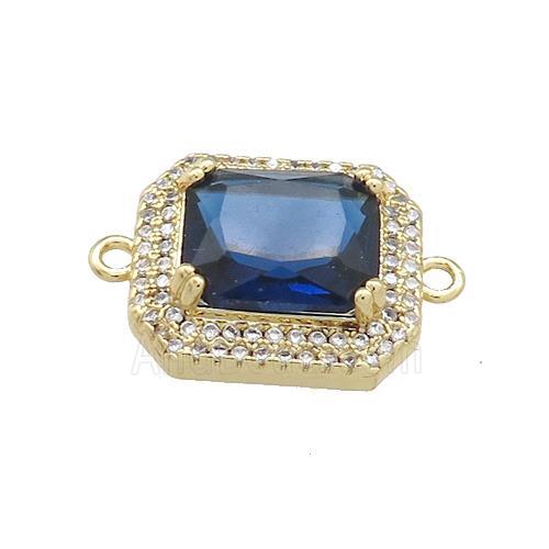 Copper Rectangle Connector Pave Blue Crystal Glass Zircon Gold Plated