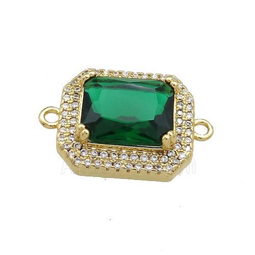 Copper Rectangle Connector Pave Green Crystal Glass Zircon Gold Plated
