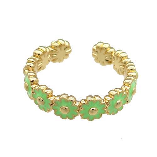 Copper Rings Daisy Green Enamel Gold Plated