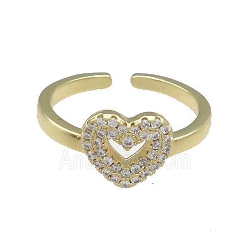 Copper Heart Rings Pave Zircon Gold Plated
