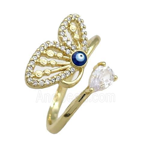 Copper Rings Pave Zircon Butterfly Gold Plated