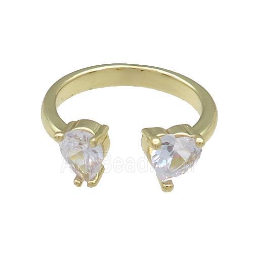 Copper Rings Pave Zircon Heart Gold Plated