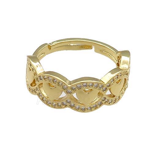 Copper Rings Pave Zircon Heart Adjustable Gold Plated