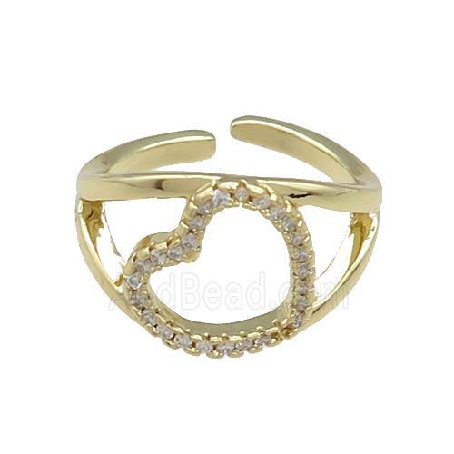 Copper Heart Rings Pave Zircon Gold Plated