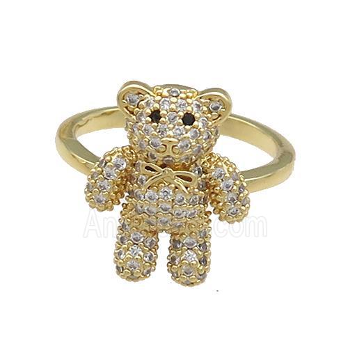 Copper Bear Rings Pave Zircon Gold Plated