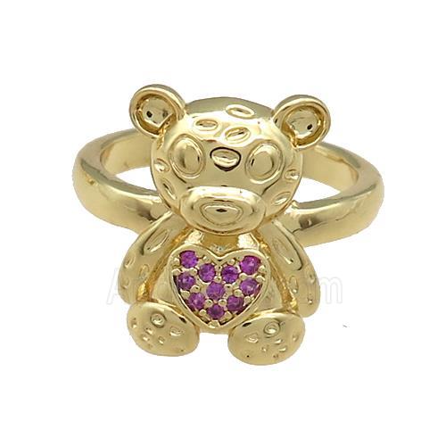 Copper Bear Rings Pave Fuchsia Zircon Gold Plated