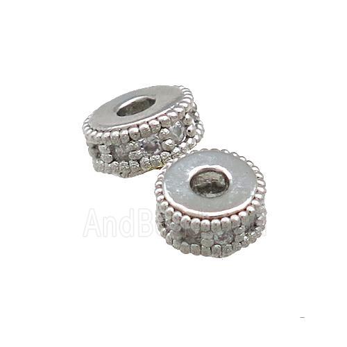 Copper Heishi Beads Pave Zircon Platinum Plated