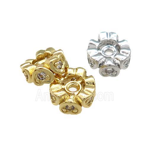 Copper Rondelle Beads Pave Zircon Mixed