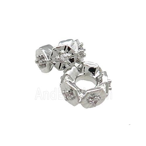 Copper Rondelle Beads Pave Zircon Platinum Plated