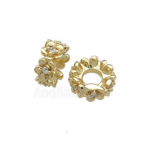 Copper Rondelle Beads Pave Zircon Gold Plated