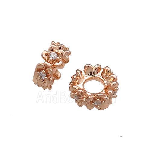 Copper Rondelle Beads Pave Zircon Rose Gold