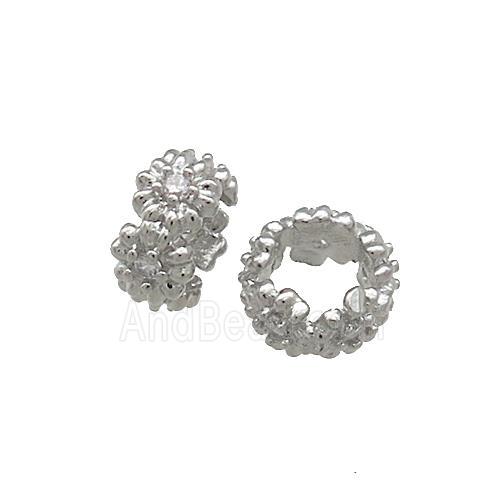 Copper Rondelle Beads Pave Zircon Large Hole Platinum Plated