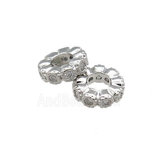 Copper Heishi Beads Pave Zircon Platinum Plated