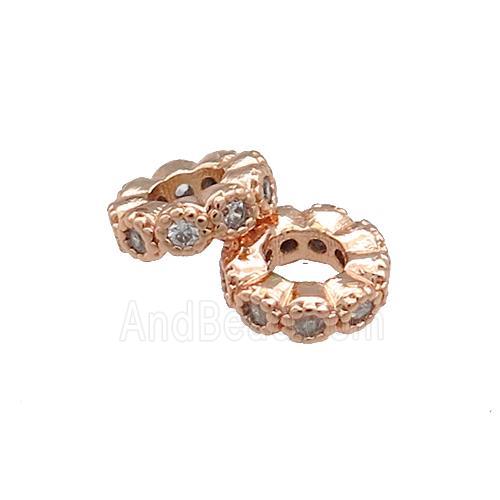 Copper Heishi Beads Pave Zircon Rose Gold
