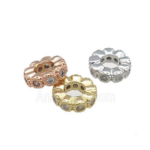 Copper Heishi Spacer Beads Pave Zircon Rondelle Mixed