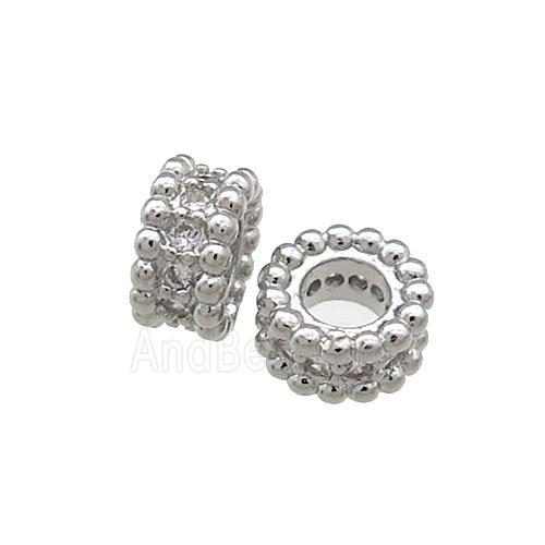 Copper Heishi Beads Pave Zircon Large Hole Platinum Plated