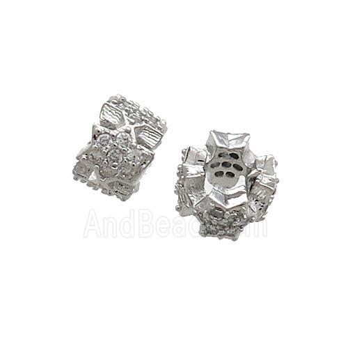 Copper Rondelle Beads Pave Zircon Platinum Plated