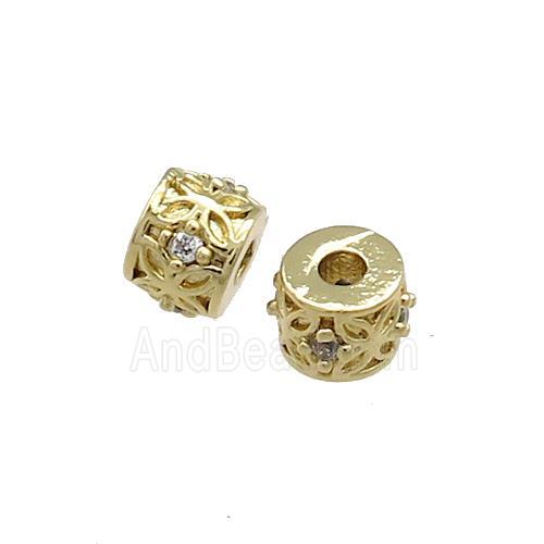 Copper Tube Beads Pave Zircon Gold Plated