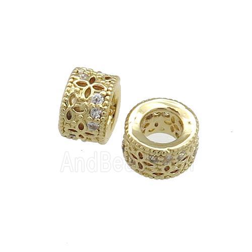 Copper Tube Beads Pave Zircon Gold Plated
