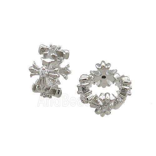Copper Rondelle Beads Pave Zircon Large Hole Platinum Plated