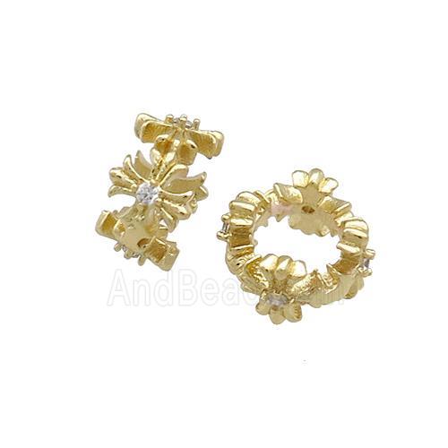 Copper Rondelle Beads Pave Zircon Large Hole Gold Plated