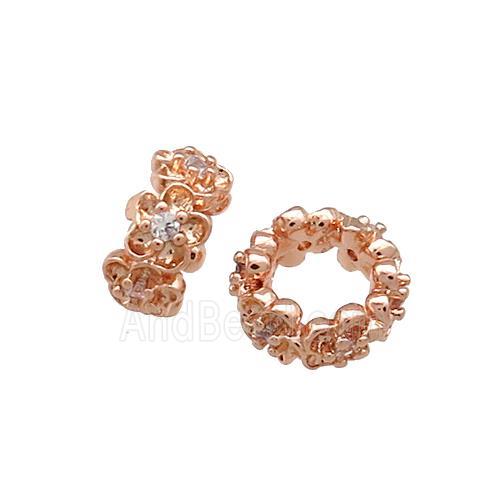 Copper Rondelle Beads Pave Zircon Large Hole Rose Gold