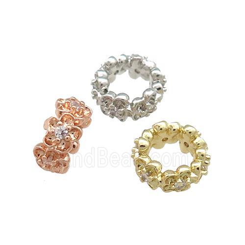 Copper Rondelle Beads Pave Zircon Large Hole Mixed