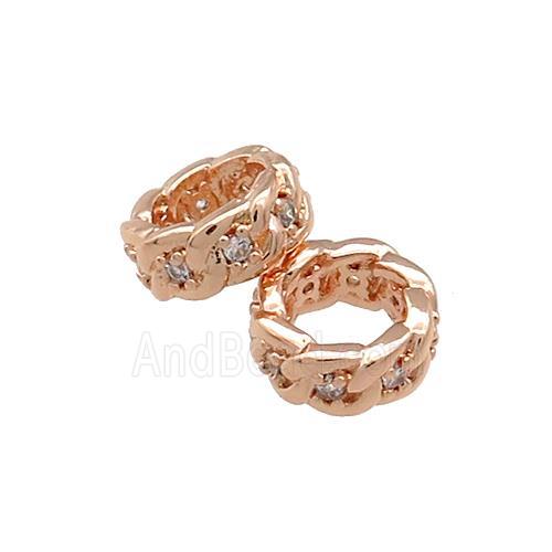 Copper Rondelle Beads Pave Zircon Large Hole Rose Gold