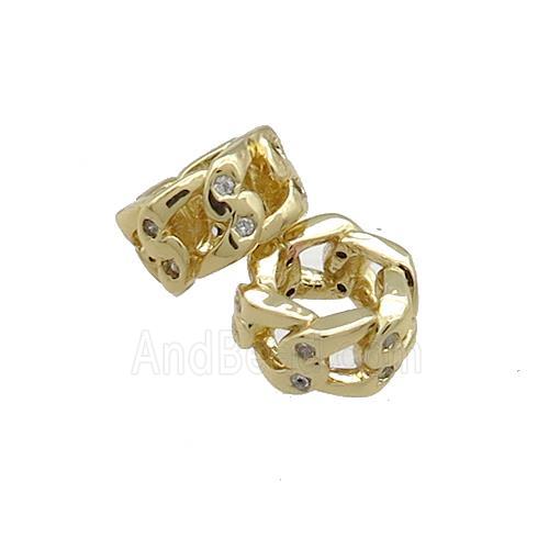 Copper Rondelle Beads Pave Zircon Large Hole Gold Plated