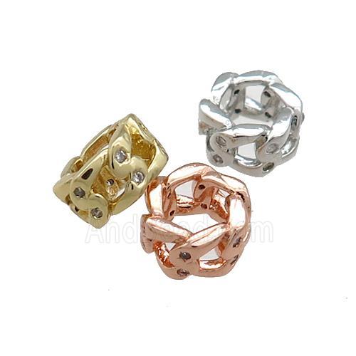 Copper Rondelle Beads Pave Zircon Large Hole Mixed