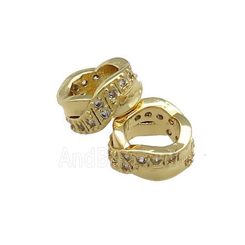 Copper Rondelle Beads Pave Zircon Large Hole Gold Plated