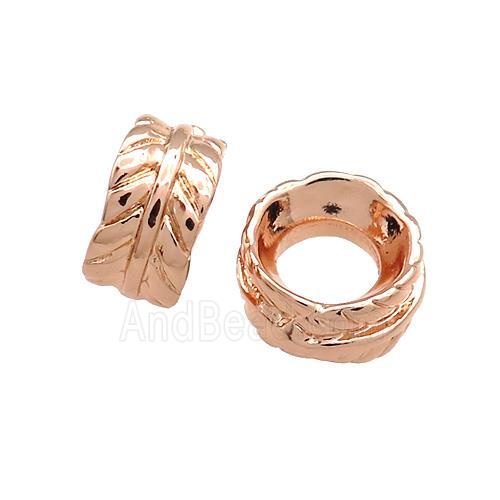 Copper Leaf Beads Rondelle Large Hole Rose Gold