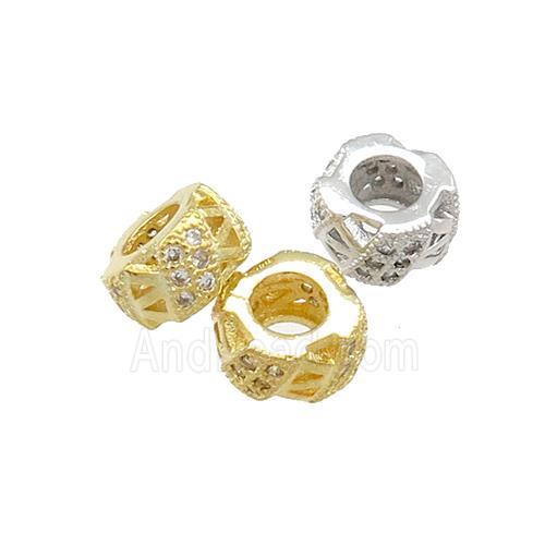 Copper Rondelle Beads Pave Zircon Large Hole Mixed