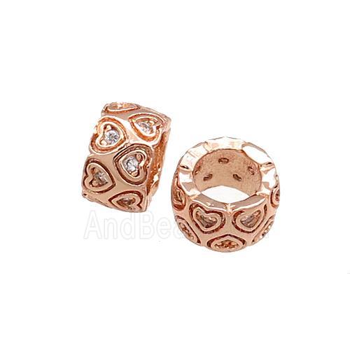 Copper Rondelle Beads Pave Zircon Heart Large Hole Rose Gold