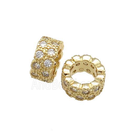 Copper Rondelle Beads Pave Zircon Large Hole Gold Plated