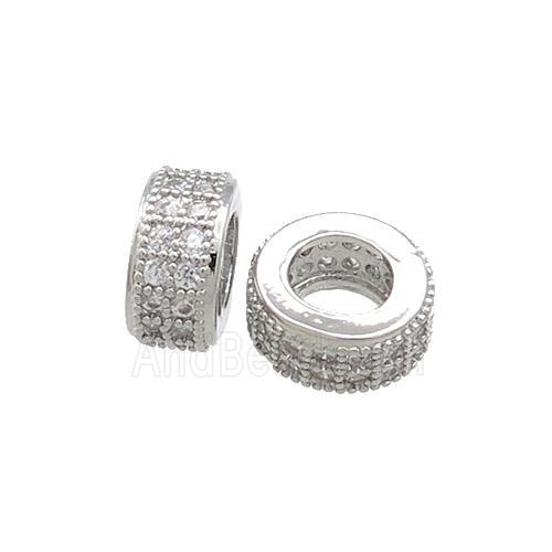 Copper Heishi Beads Pave Zircon Large Hole Platinum Plated