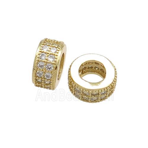 Copper Heishi Beads Pave Zircon Large Hole Gold Plated