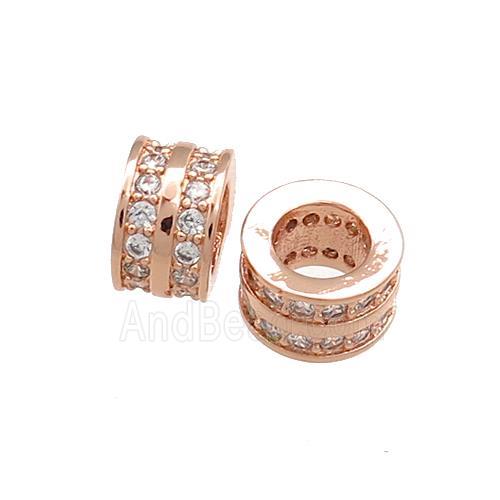 Copper Tube Beads Pave Zircon Large Hole Rose Gold