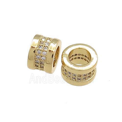 Copper Tube Beads Pave Zircon Large Hole Gold Plated