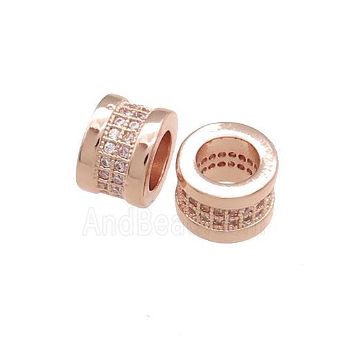 Copper Tube Beads Pave Zircon Large Hole Rose Gold