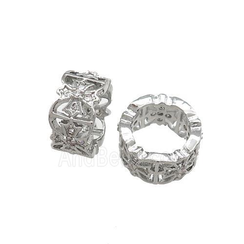 Copper Rondelle Beads Pave Zircon Large Hole Cross Platinum Plated