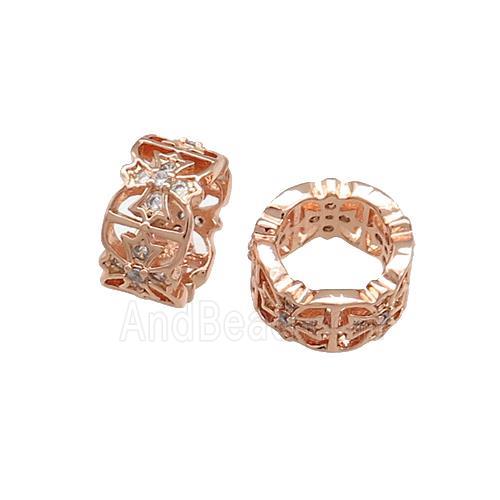 Copper Rondelle Beads Pave Zircon Large Hole Cross Rose Gold